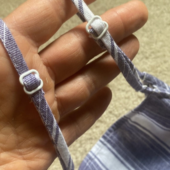 Loft Outlet Blue & White Striped Wide Leg Linen Blend Jumpsuit M - Picture 7 of 17